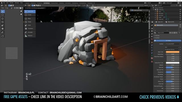 3d LOWPOLY Gold Mine In BLENDER (3d Modeling) 3d Game Design | Low Poly Rocks | Lowpoly Art (Part 2