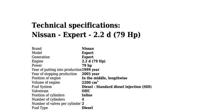 Nissan - Expert - 2.2 d (79 Hp) - Technical specifications смотреть онлайн