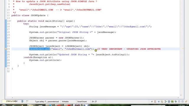 HOW TO UPDATE A JSON ATTRIBUTE USING JSON SIMPLE JAVA смотреть онлайн