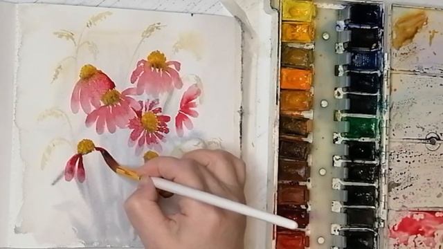 Букет цветов  Акварельная живопись  Показываю процесс рисования