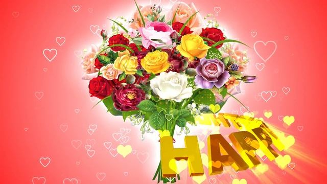 Шикарный футаж HAPPY BIRTHDAY. БУКЕТ ВОЛШЕБНЫХ РОЗ на красном фоне с эффектом сердечек смотреть онлайн