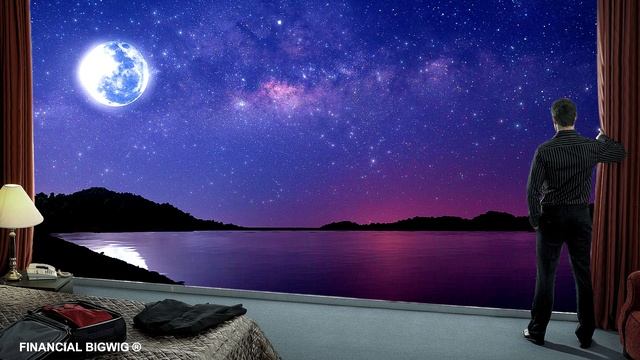 Медитация. Ночная луна, звездное небо, красивое озеро и успокаивающая музыка для приятного сна. смотреть онлайн