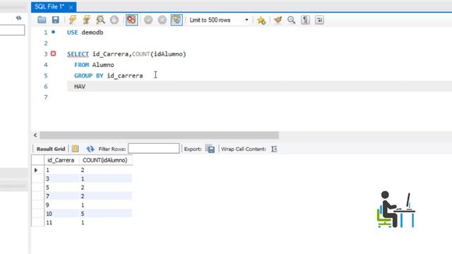 Como usar la cláusula HAVING en la Base de Datos MySQL 8 con el gestor Workbench смотреть онлайн