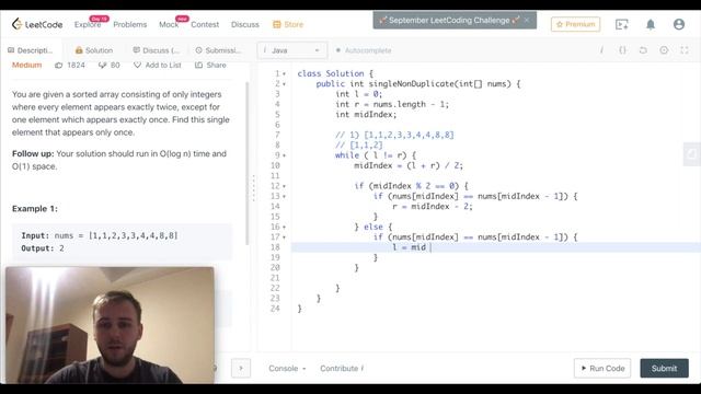 Leetcode 540. Single Element in a Sorted Array [Java] смотреть онлайн