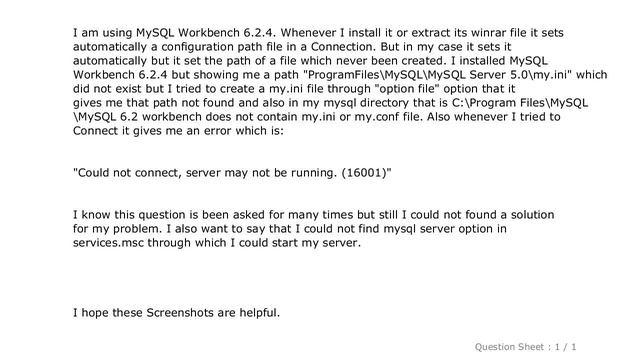 MySQL : MySQL Workbench wrong configuration file path смотреть онлайн