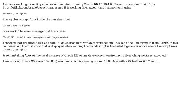 Databases: Oracle - Can't login with "/ as sysdba", but can with "sys as sysdba" смотреть онлайн