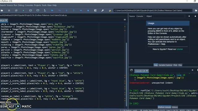Darsh Garg / Project - 156 (Endless Pokemon Card Game) / WhiteHat Jr / Python Coding / Spyder смотреть онлайн