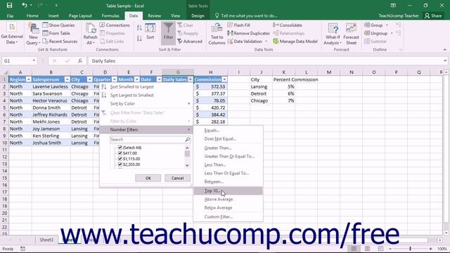 Excel 2016 Tutorial Using the Top 10 AutoFilter Microsoft Training Lesson смотреть онлайн