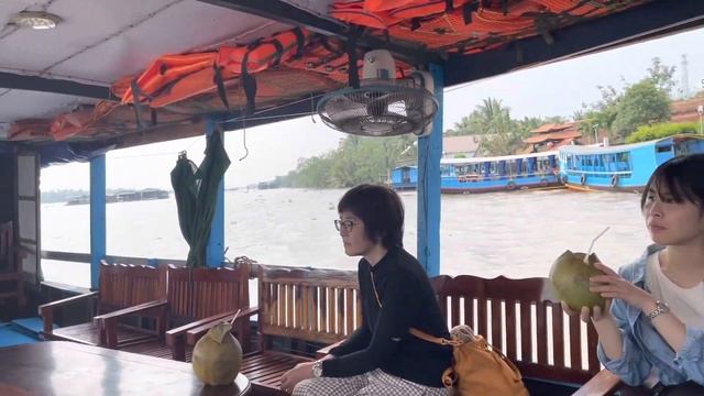 Поездка на лодке по реке Ми Конг. Кокосовая плантация. Будда храм . Boating by the river Mi Konh. смотреть онлайн