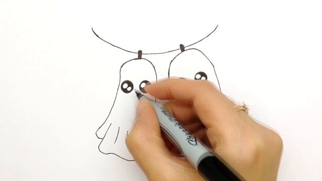 Как нарисовать два милых привидения на Хеллоуин. Простые рисунки про Хеллоуин #273 смотреть онлайн