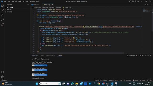 Weather Forecast by Telegram bot using nodejs смотреть онлайн