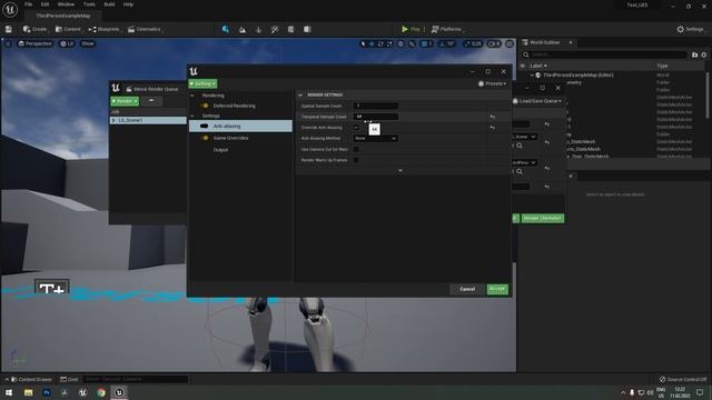 Рендер HQ-видео через Movie Render Queue в Unreal Engine