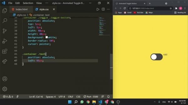 Animated Toggle Button with JavaScript | ON-OFF Toggle Button Using HTML, CSS, and JS