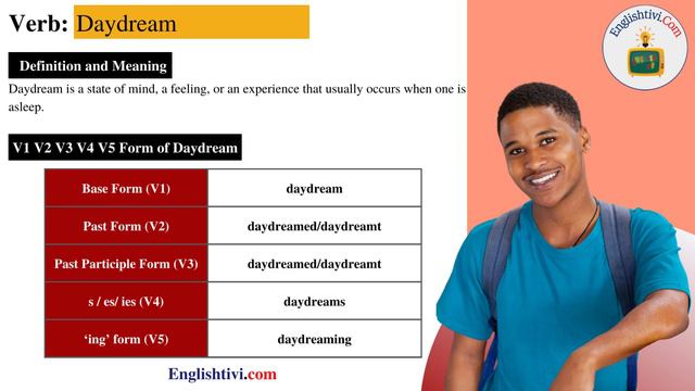 Daydream V1 V2 V3 V4 V5 Base Form, Past Simple, Past Participle Form of Daydream | Englishtivi.com смотреть онлайн