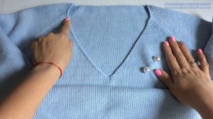 Базовый джемпер спицами женский с V-образным вырезом | Готовые работы