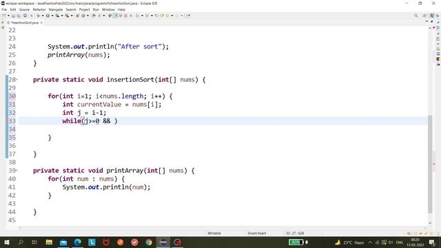 Insertion Sort using Java смотреть онлайн