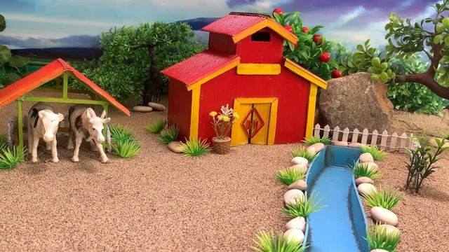 DIY Tractor How To Make Farm Diorama With House For Cow And Fish Pond | Mini Water Pump | Cow Shed