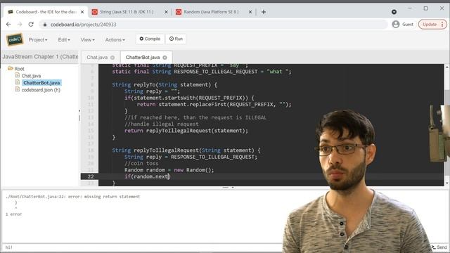 JavaStream 1 (ChatterBot) part 5: Random, field initialization смотреть онлайн