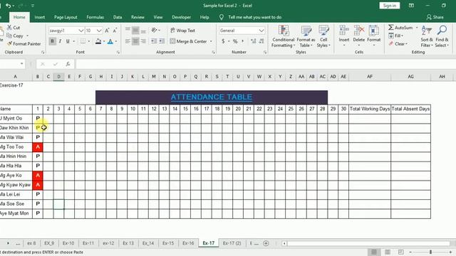 Excel Video-10 Attendance List Plus Conditional Format смотреть онлайн