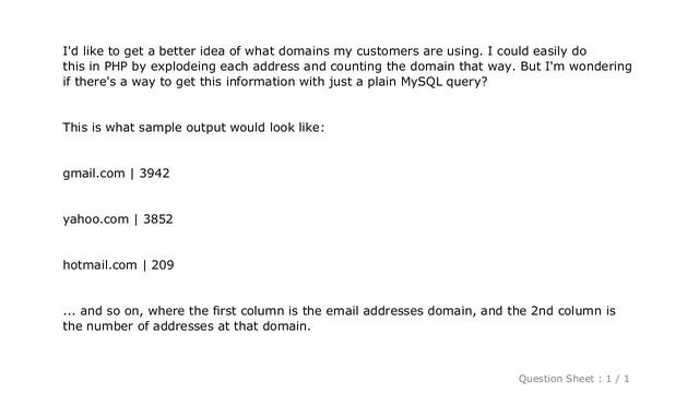 MySQL : MySQL Query to Count Unique Domains from Email Address field смотреть онлайн