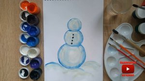 Рисуем снеговика. Снеговик гуашью.