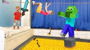 MINECRAFT in real life Lev and Gleb play the FLOOR is LAVA ?