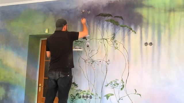 Роспись стен аэрография.Interior painting."florets" смотреть онлайн