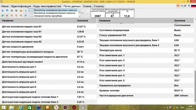 Hyundai Santa Fe 2.7i V6 4WD 2006 г. P2187/ P2189  Подсос на впуске.