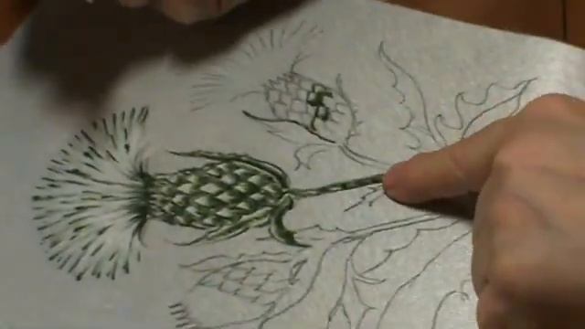 Гильоширование. Выжигание по ткани. Видео мастер класс. Картина "Чертополох" . Часть 3 смотреть онлайн