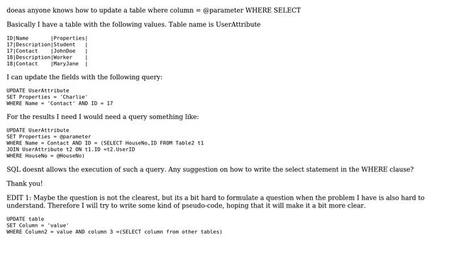 Databases: SQL update set column = @ parameter смотреть онлайн