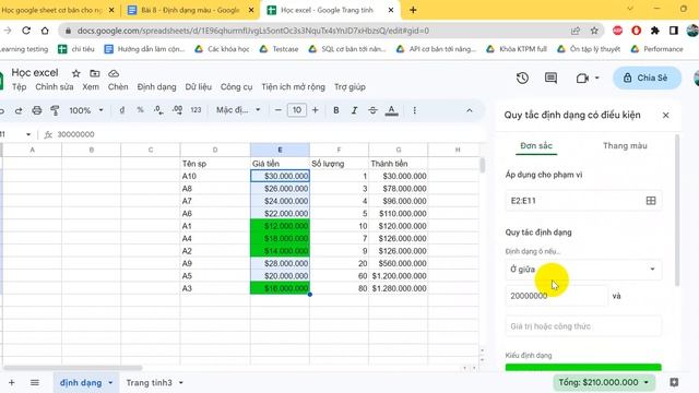 Học excel online (google sheet) - Bài 7 - Định dạng смотреть онлайн