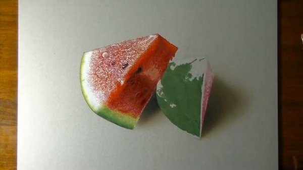 DRAWING WATERMELON - How to Draw 3D Art in less than 5 hours