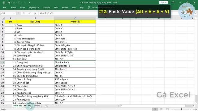 Excel Cơ Bản đến Nâng Cao Cho Người Mới Bắt đầu | Bài 23 Các Phím Tắt Excel Thông Dụng Nhất