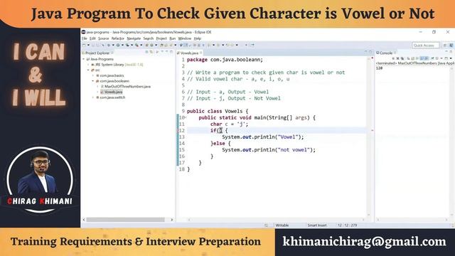 11 | Write a Java Program To Check Given Character is Vowel or Not | Java Boolean Operator смотреть онлайн