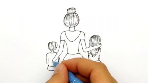 Простой рисунок Для Мамы | Как Просто нарисовать Маму с Дочкой и Сыном, шаг за шагом |Скетч для мам