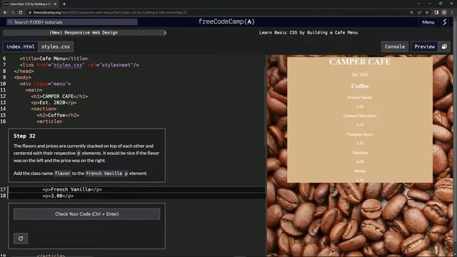 Learn Basic CSS by Building a Cafe Menu - Step 32 смотреть онлайн