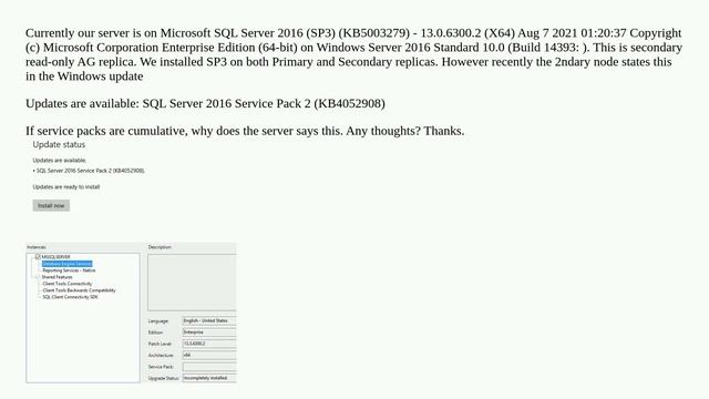 Install SQL Server 2016 SP2 on SP3 - Windows Updates says that? смотреть онлайн