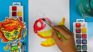 Рисуем НАТЮРМОРТ - банан и яблоко красками акварель