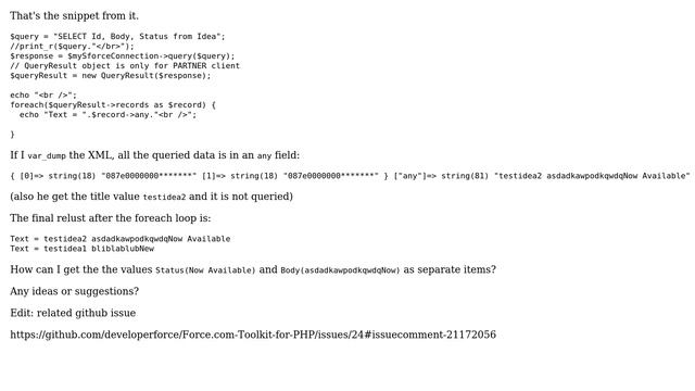 Salesforce: Single items are all in on XML field when using PHP SOAP API смотреть онлайн