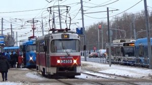 Трамвай Tatra-t3 (МТТЧ) в бело-красной окраске №14