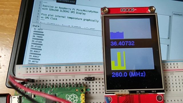 Raspberry Pi Pico/MicroPython: set CPU Frequency vs Temperature, view on ili9341 SPI display. смотреть онлайн