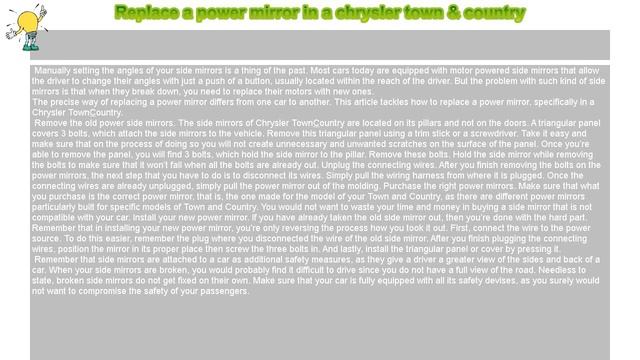 How to : Replace a power mirror in a chrysler town & country смотреть онлайн