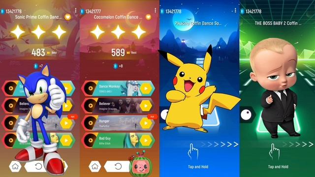 Sonic vs Cocomelon vs Pikachu vs Baby Boss | Tiles Hop смотреть онлайн