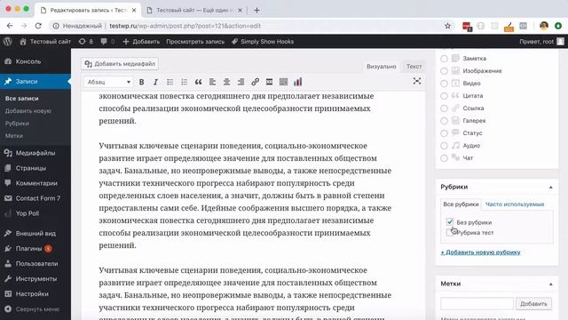Работа с записями и страницами в Wordpress
