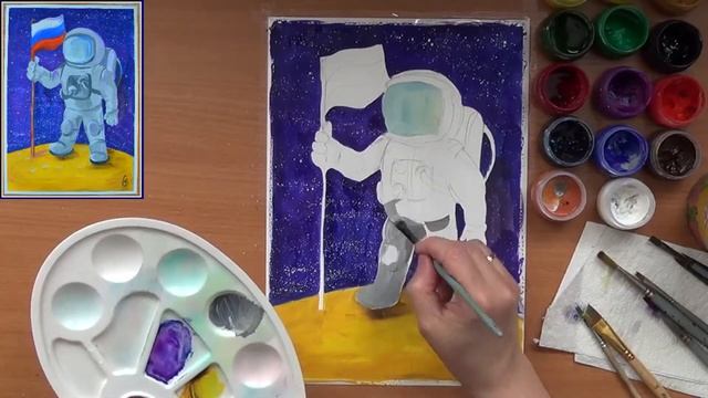 Как нарисовать космонавта. Просто детям. Гуашь смотреть онлайн