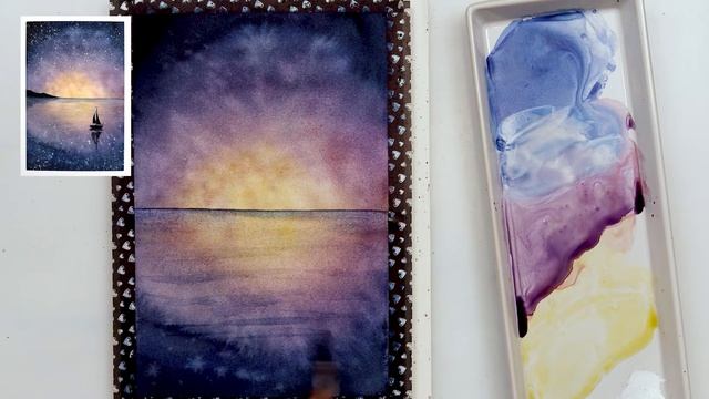 Watercolor GALAXY with stars EASY STEP BY STEP - seascape for beginners смотреть онлайн