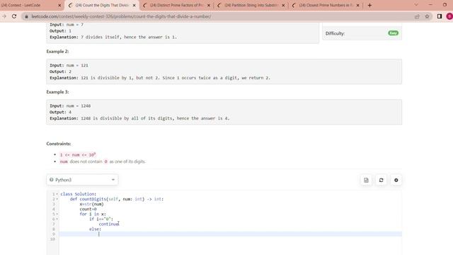 Leetcode Weekly Contest 326 | Count the Digits That Divide a Number | Python смотреть онлайн
