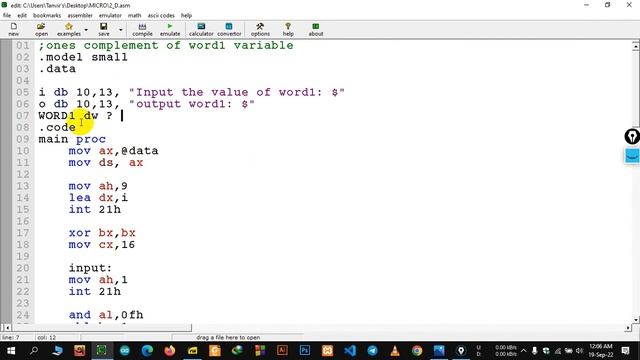 Replace the value of a variable by its one's compliment | Assembly Language Program смотреть онлайн
