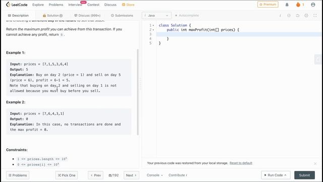 Leetcode 121: Best time to Buy and Sell Stock | Java Solution смотреть онлайн