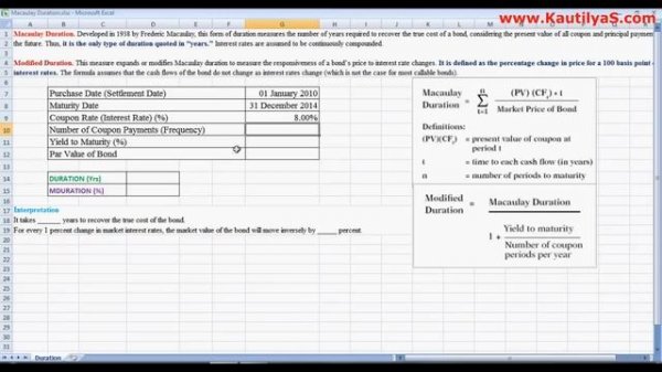 How to calculate Bond Duration in Excel (Macaulay Duration)
